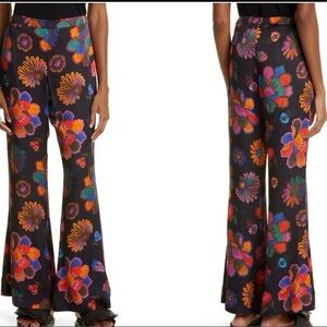 Farm Rio Women's Lily’s Garden Flare Black Floral Pants L Resortwear Tropical